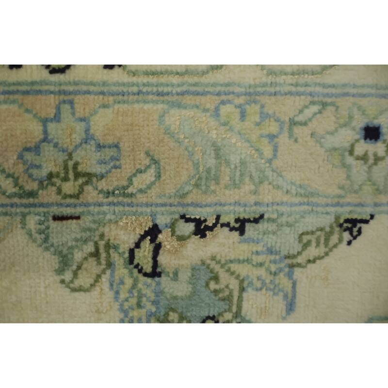 Hand Knotted Oriental Wool & Silk Carpet Traditional All-Over Beige & Ivories Tabriz Area Rug - 9' 10'' X 6' 4''