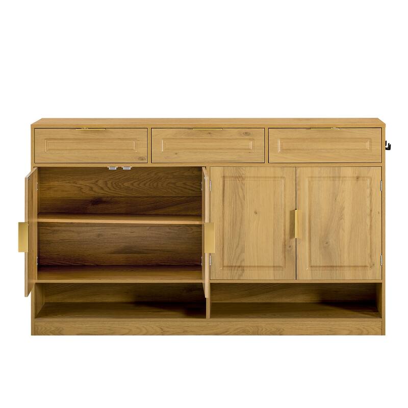 Roomfitters 59.1" Farmhouse Sideboard Buffet Cabinet with 3 Drawers and 4 Doors, Kitchen Storage with Open Shelf