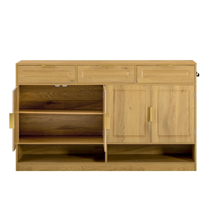 Sideboard with 4 Doors & 3 Drawers, Buffet Cabinet with Adjustable Shelf & Open Shelf, Multi-Functional Wooden Storage Cabinet
