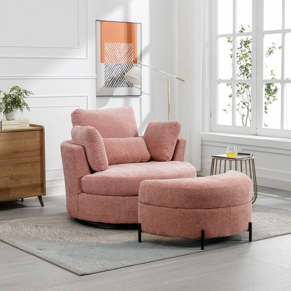 Swivel Accent Barrel Chair and Half Crescent Moon Ottoman Bed Bath