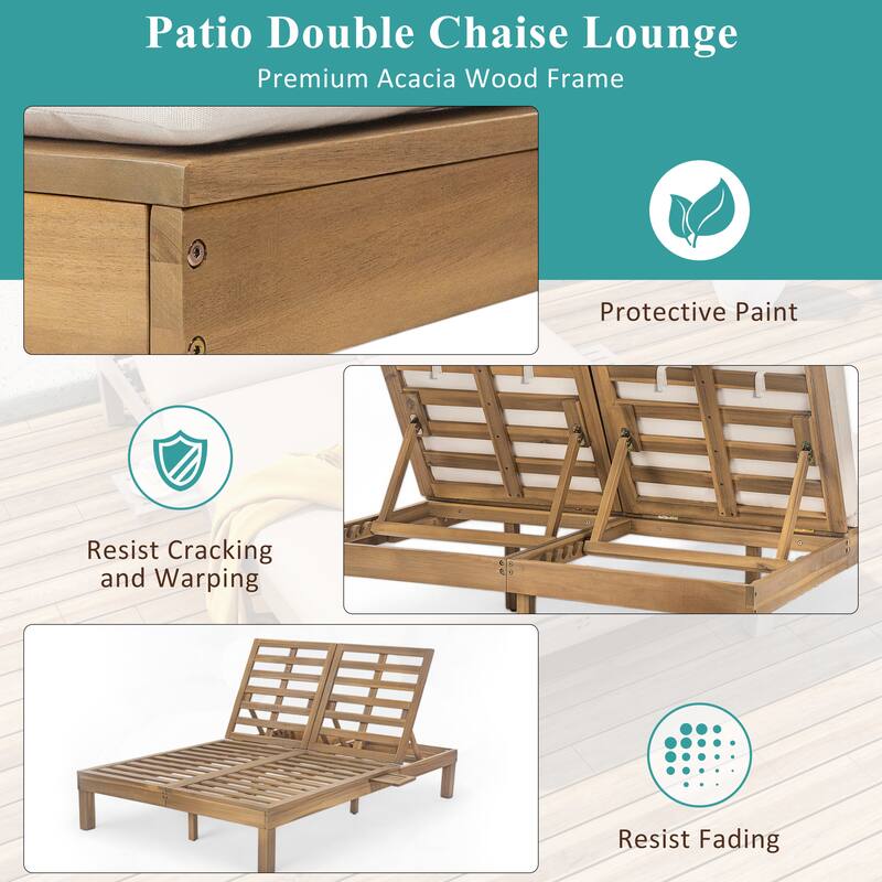 5-position adjustable backrest double recliner, outdoor lounger with cushion and foldable side tray, accommodates two people.