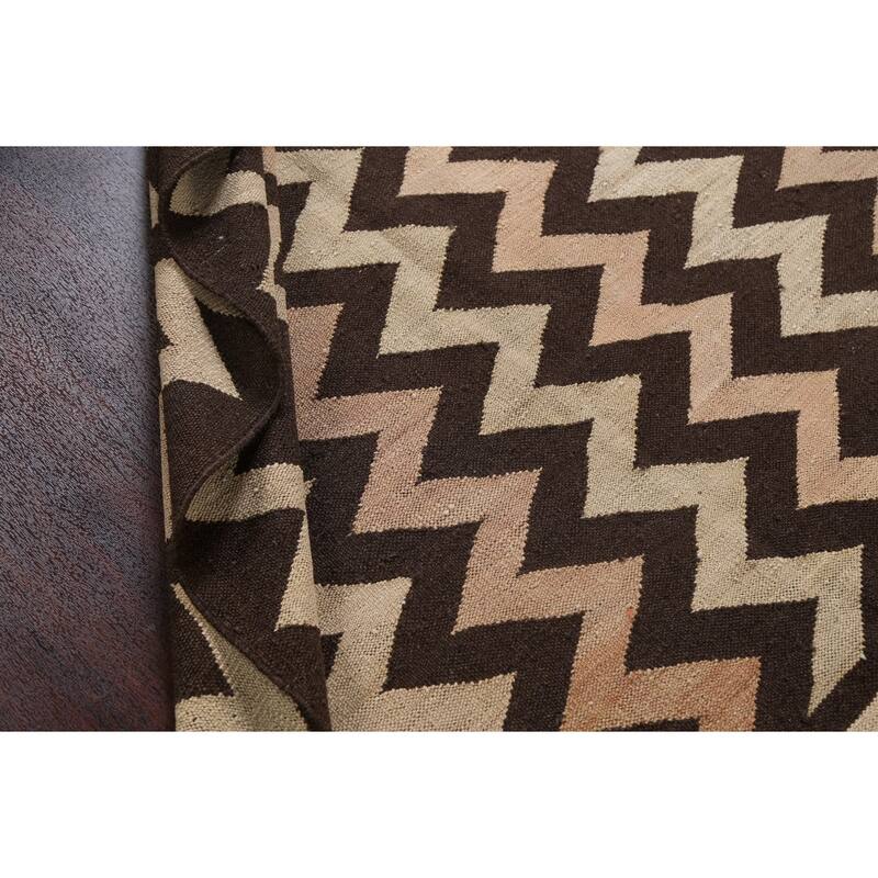 Chevron Style Kilim Natural Dye Wool Area Rug Flat-weave Foyer Carpet - 5'2" x 6'11"