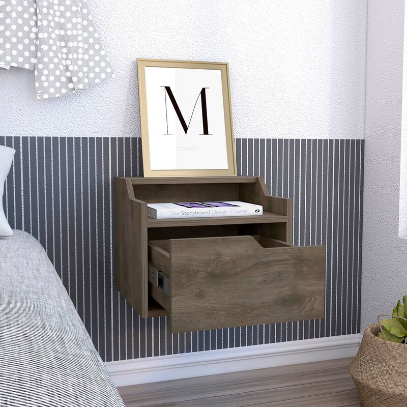 Modern Floating Nightstand with Single Drawer and Two-Tiered Shelves