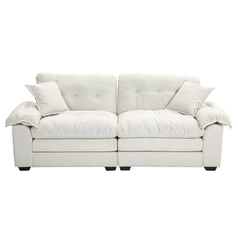 84" Chenille Loveseat Sofa with Memory Foam&Pocket Springs, Deep Seat Couch with 2 Throw Pillows