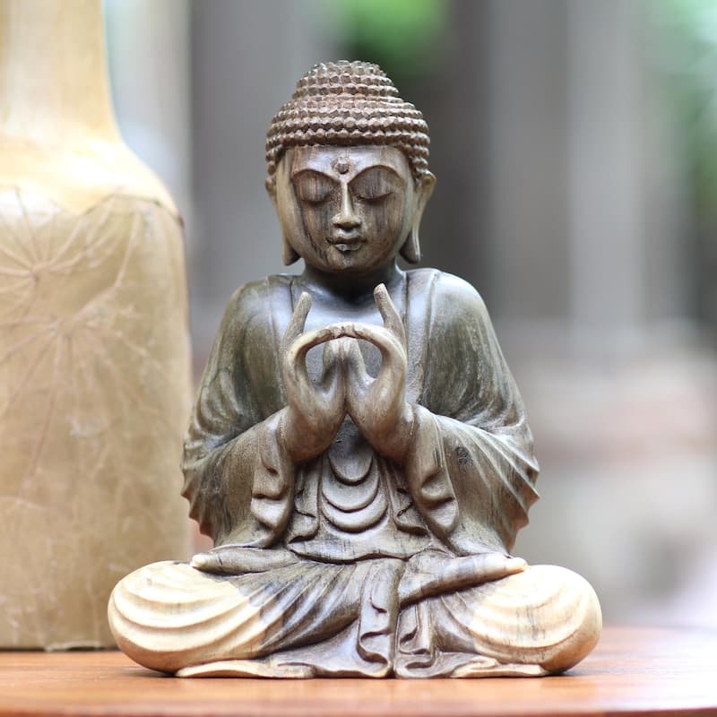 NOVICA Handmade Perfect Enlightenment Hibiscus Wood Sculpture - 8.25" H x 6.25" W x 4.3" D
