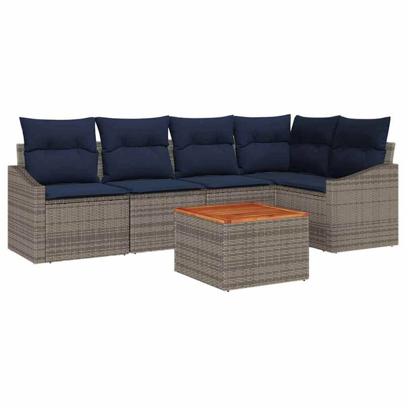 vidaXL 6 Garden Sofa Set with Cushions Black/Grey Poly Rattan - 91.9 x 48.6 x 27.2