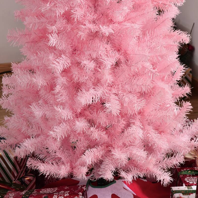 7ft Pink Pencil Christmas Tree with Realistic Branch Tips and Easy Storage