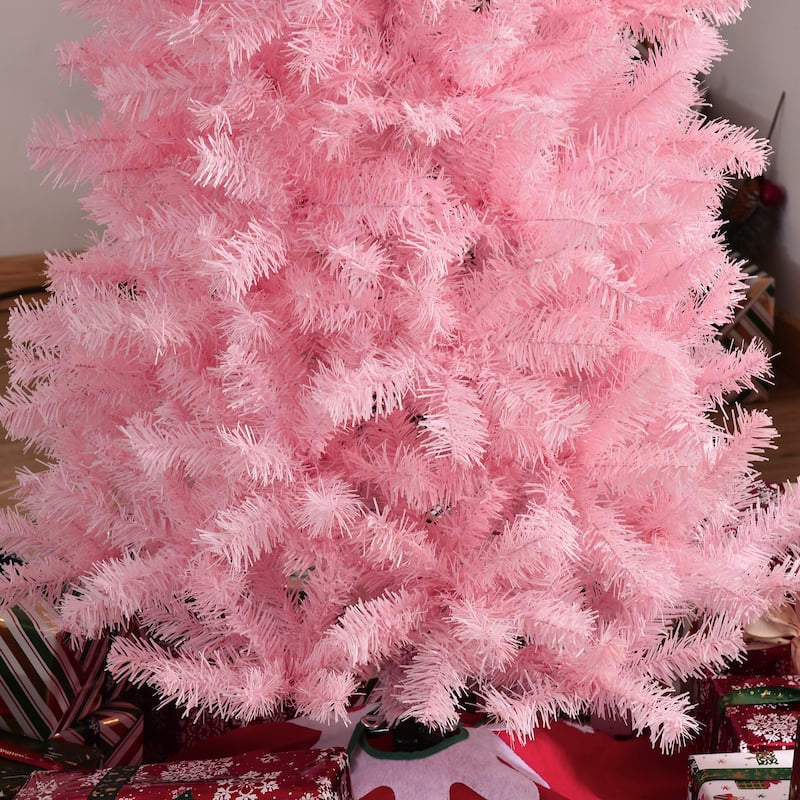 HOMCOM Unlit Slim Douglas Fir Tree - Realistic Branch Tips, Pink