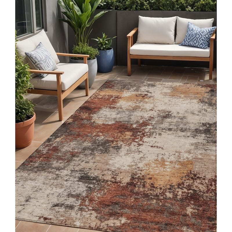 HomeRoots Abstract Transitional Rectangle Outdoor Rug - 5' X 8'