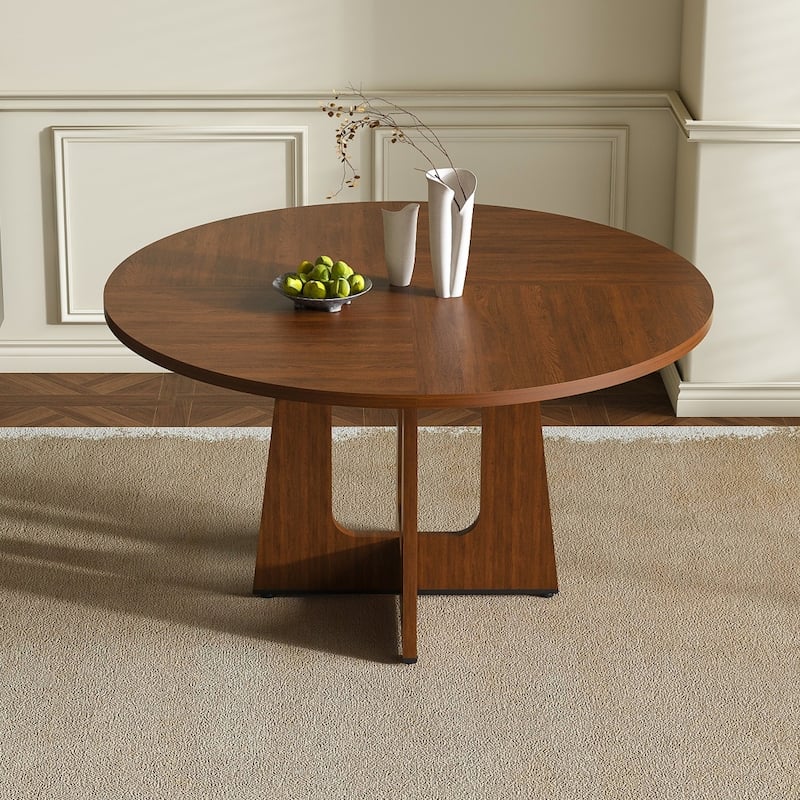 47.24" Farmhouse MDF Circle Round Dining Table - Walnut