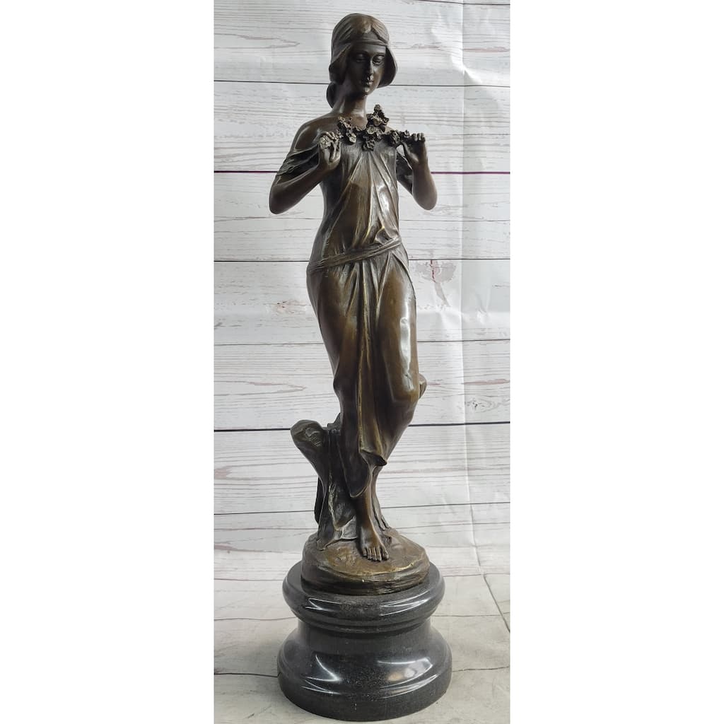 Jean Patoue Art Nouveau Female Personifying Spring Bronze Sculpture Statue Decor