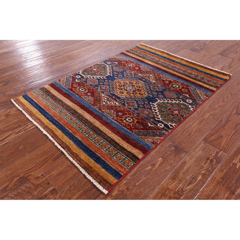 Golden Nile Khorjin Persian Gabbeh Hand Knotted Wool Rug - 2' 8" X 3' 11"