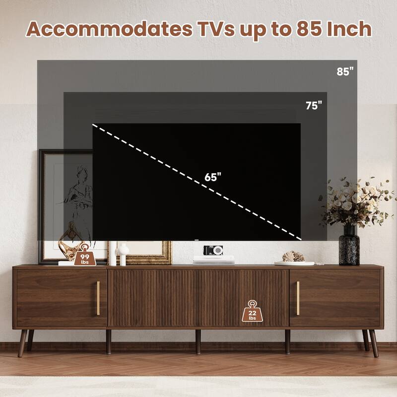 78" Modern TV Stand for TVs up to 85", Media Console with Doors & Solid Wood Legs, Entertainment Center with Storage