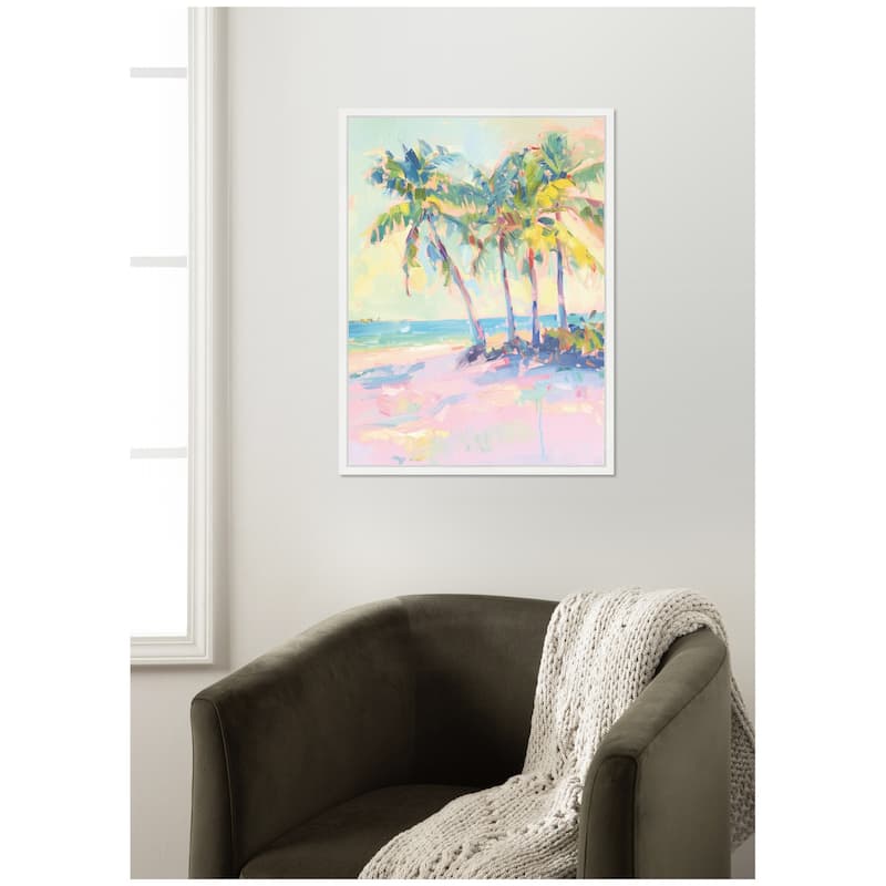 Kate and Laurel Beach Palm Tress Oil Painting by Honey Island Studio Framed Canvas Wall Art Print
