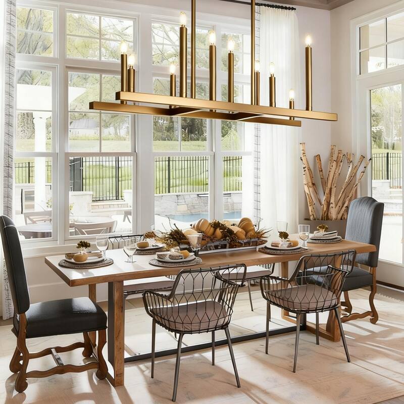 LamQee Mid Century Chandelier Rustic Sputnik Gold Ceiling Light - Large