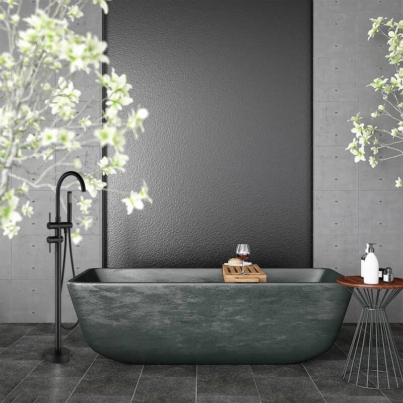 Freestanding Tub Faucet With Hand Shower Bathroom Floor Mounted Tub Filler Double Handle Bathtub Faucets Trim With Sprayer