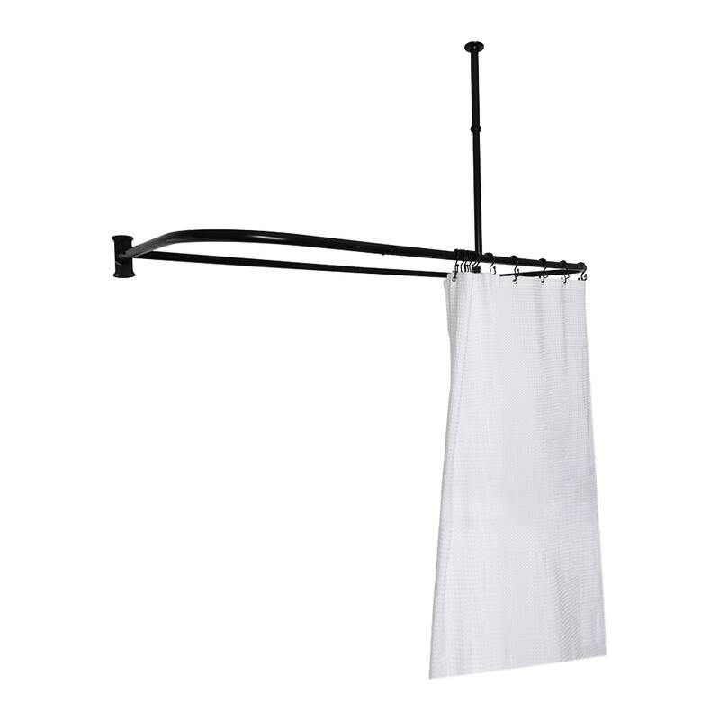 Utopia Alley Rustproof Aluminum D-shape Shower Rod With Ceiling Support for Freestanding Tubs, 60 * 25 in