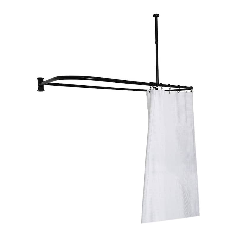 Utopia Alley Rustproof Aluminum D-shape Shower Rod With Ceiling Support for Freestanding Tubs, 60 Inch Large Size by 25 Inch