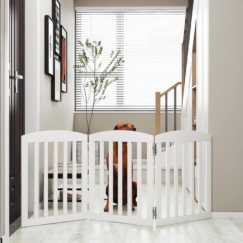 COSTARS Foldable Dog Gate, Dog Gates for Doorways, Stairs, The House, Wooden Freestanding Pet Gate Indoor, Step Over Puppy Gate
