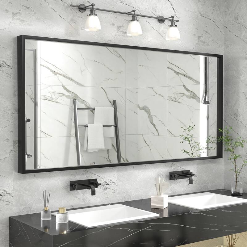 Aluminum Alloy Framed French Cleat Mounted Tempered Glass Wall Vanity Mirror - 60" x 28"