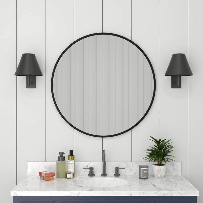 Wall Mount Shatterproof Round Accent Wall Mirror with Metal Frame