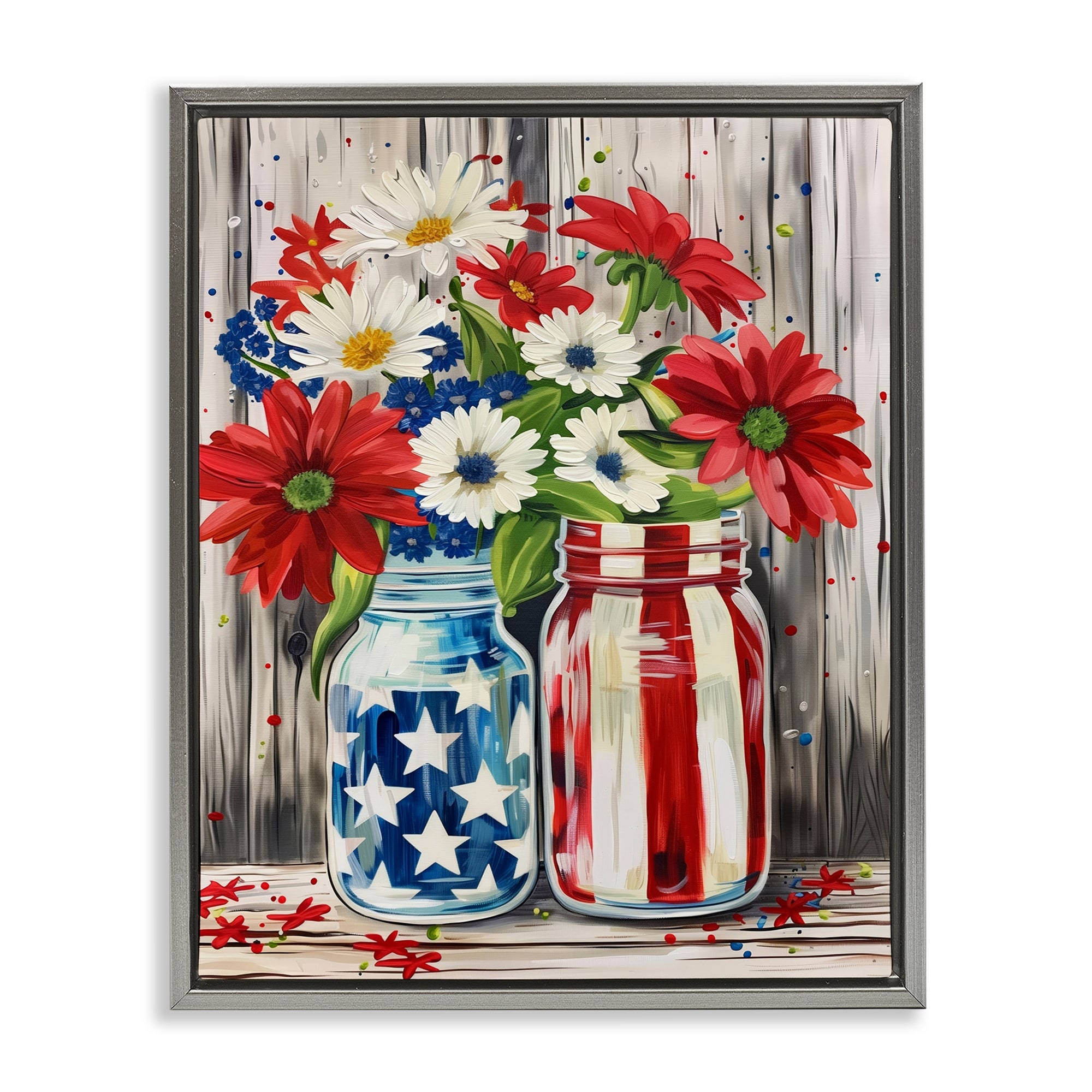 Stupell Patriotic Flower Jars Framed Floater Canvas Wall Art Design By Arlington Prints