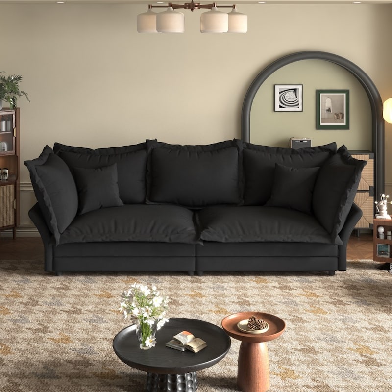 90.55" Modern Comfy Upholstered Sofa Cloud Couch with Multiple Large Soft Pillows - Black