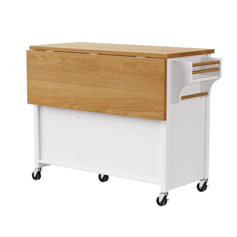 Kitchen Island on Wheels with Spice Rack, Towel Rack, 2 Doors and 5 Drawers, Kitchen Storage Cart with Adjustable Shelf