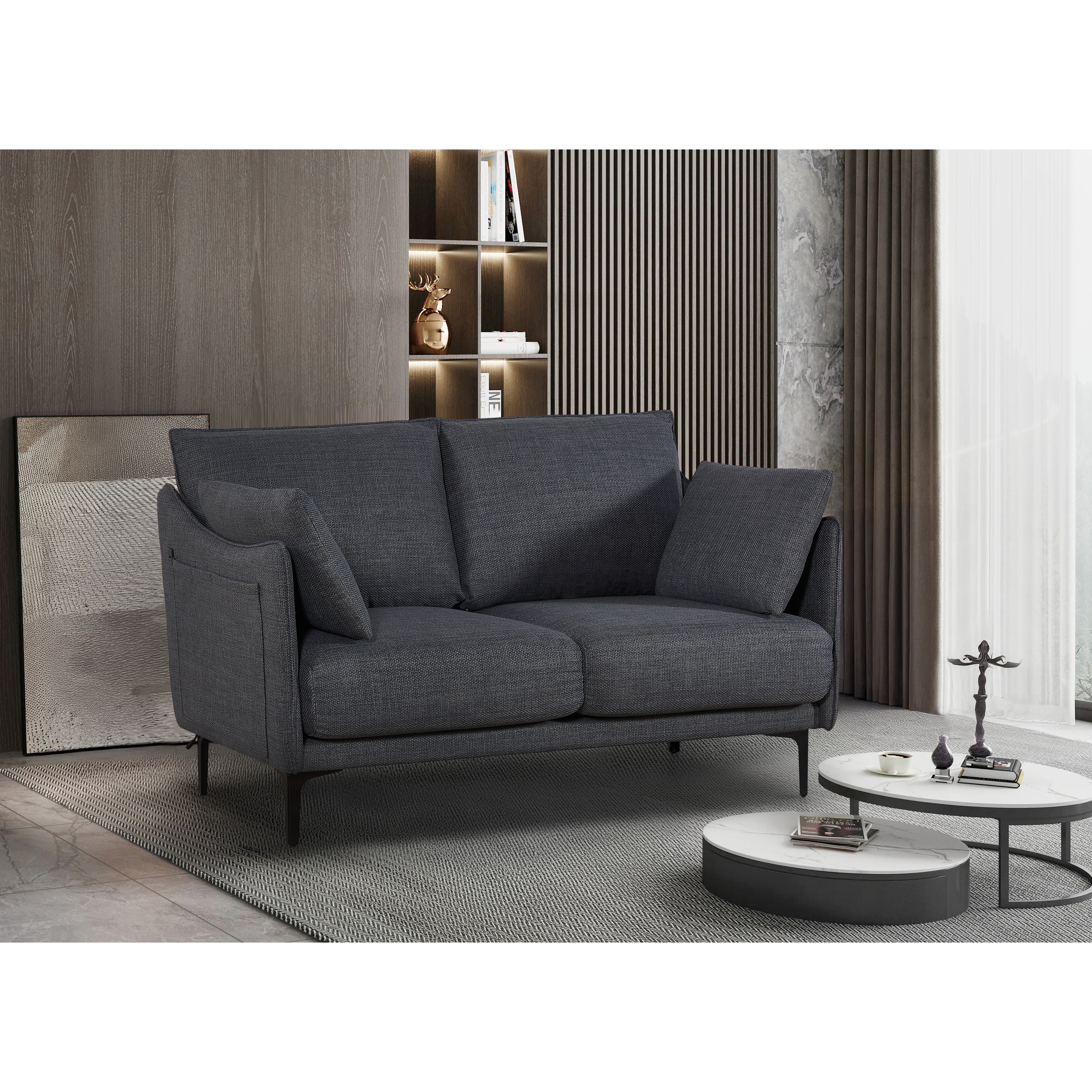GDFStudio - 2-Seater Sofa with Metal Legs & Pillows