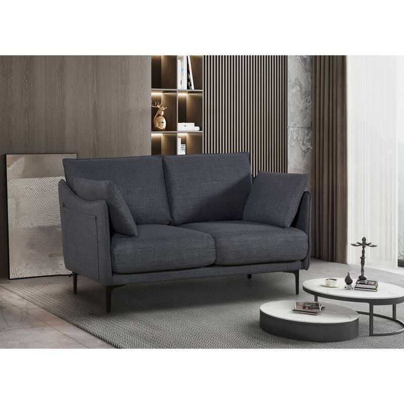 Upholstered Sofa with USB Charge Port & 2 Pillows - Grey-89.5"