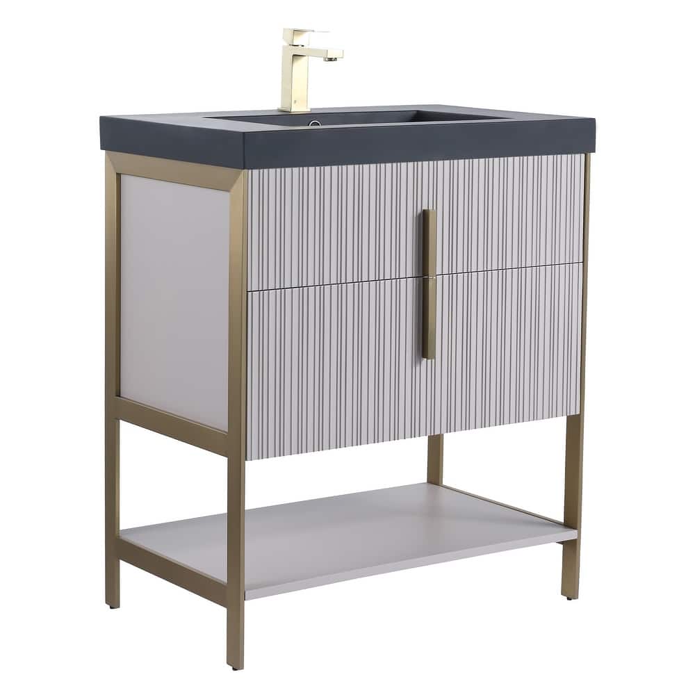 Fine Fixtures Serenity Modern Bathroom Vanity with Black Gel Acrylic Top