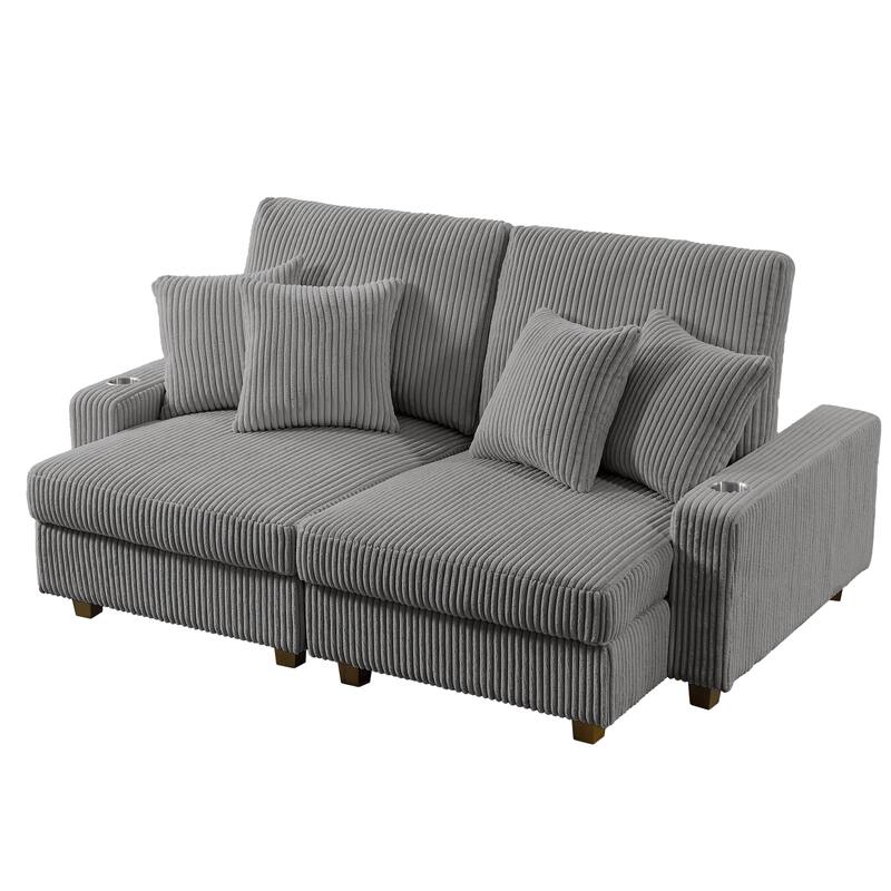 74'' Wide Upholstered Chaise Lounge Loveseat with Adjustable Backrest