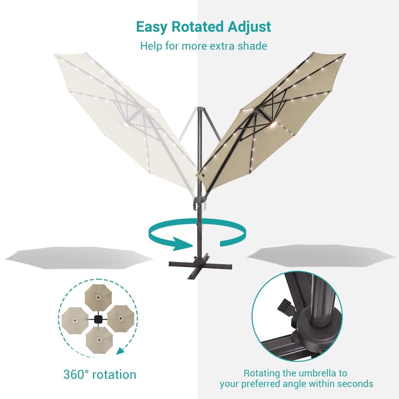 BONOSUKI 11FT LED Cantilever Patio Umbrella Angle Adjustment