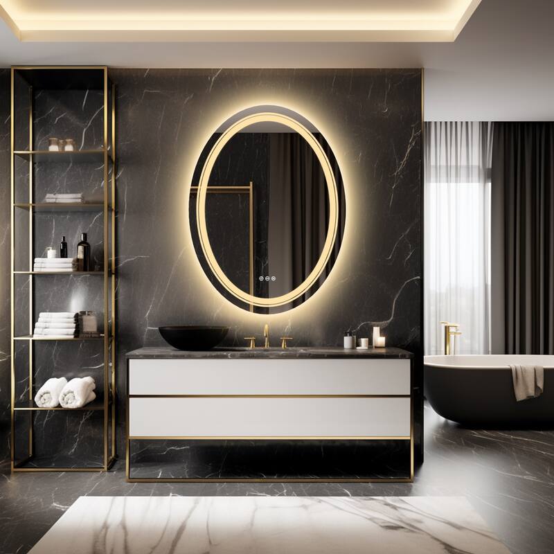 Oval Frameless Dual LED Wall Bathroom Vanity Mirror Dimmable Anti-Fog