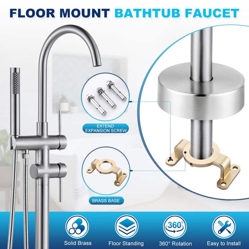 WOWOW Double Handle Freestanding Tub Faucet with Handheld Shower