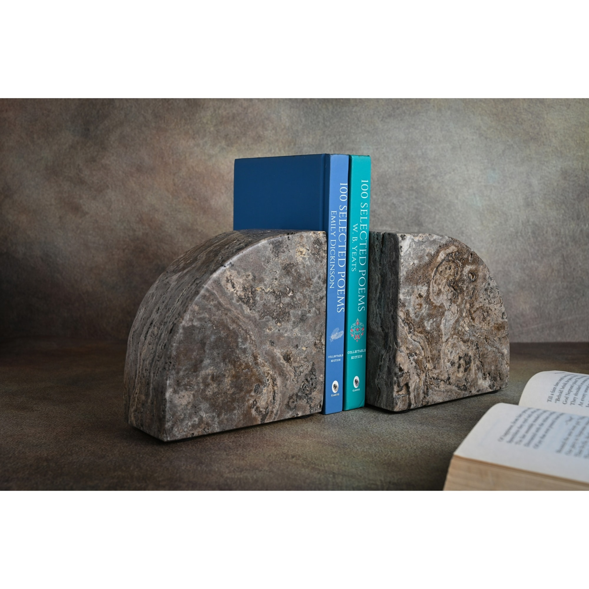 Rustic Style Travertine Stone Bookends - 5.5" - Gray - Set of 2
