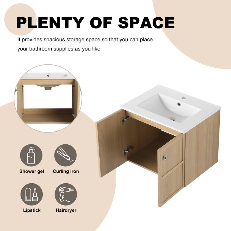 ARTCHIRLY 24/30 Inch Bathroom Vanity with Sink, Floating/Freestanding Bathroom Vanity with Soft Close Door