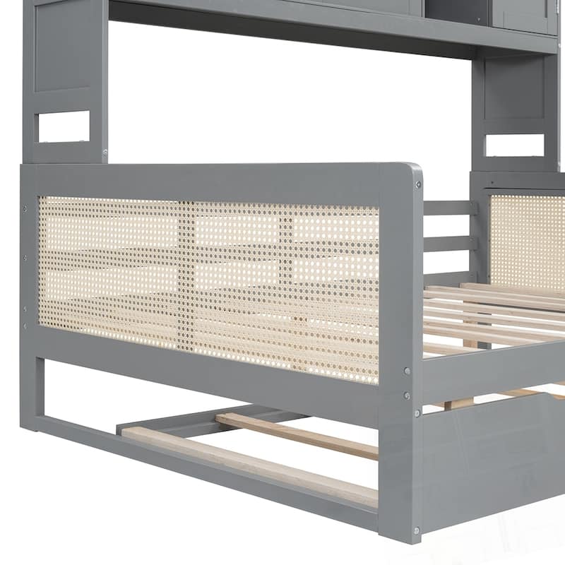Wooden Daybed With Twin Size Trundle and All-in-One Cabinet and Shelf