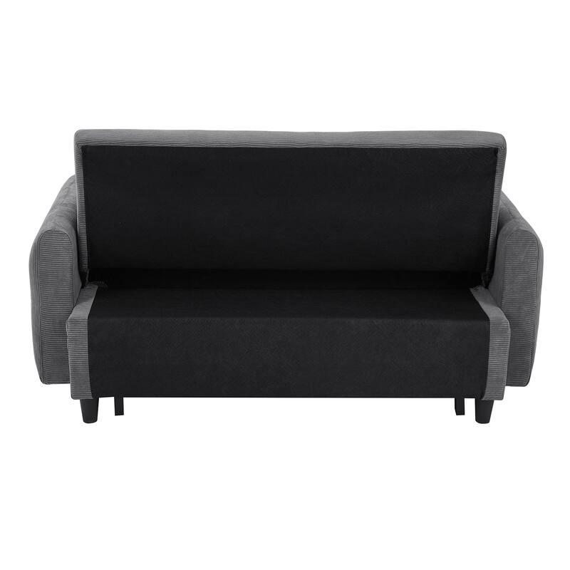 Corduroy Fabric Convertible Sofa Bed, Sleeper Sofa with Throw Pillows and USB Ports, 2 Seat Loveseat with Adjustable Backrest