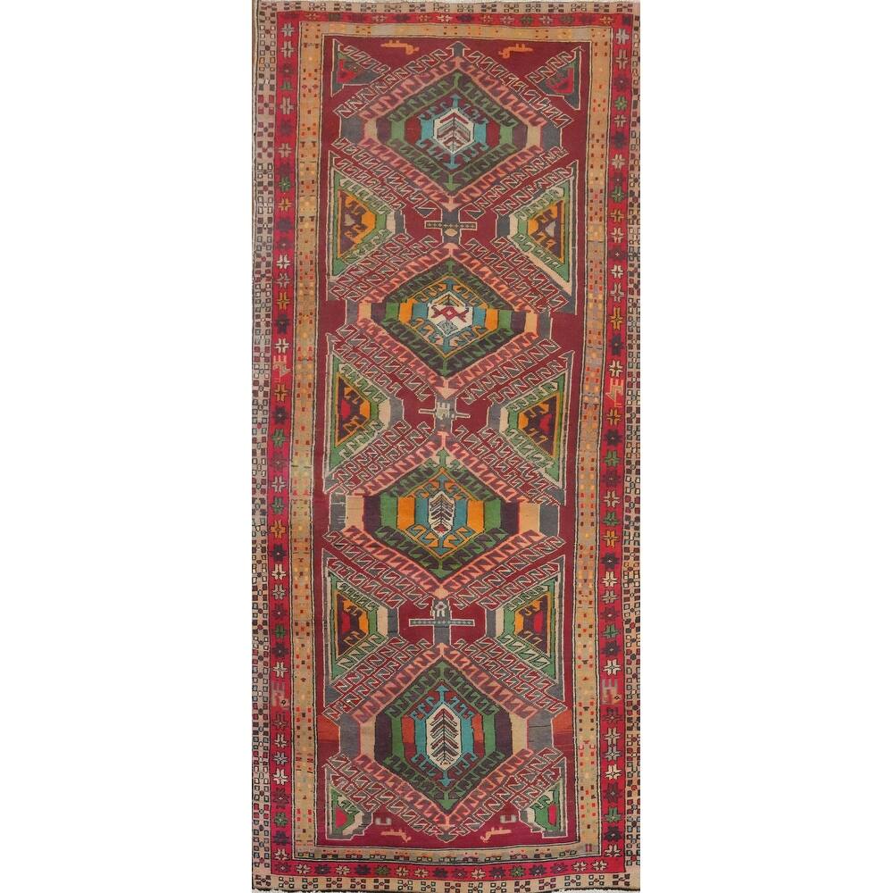 Hand Knotted Oriental 100% Wool Carpet Traditional Tribal Red Ardebil Runner Rug - 9' 4'' X 3' 9''