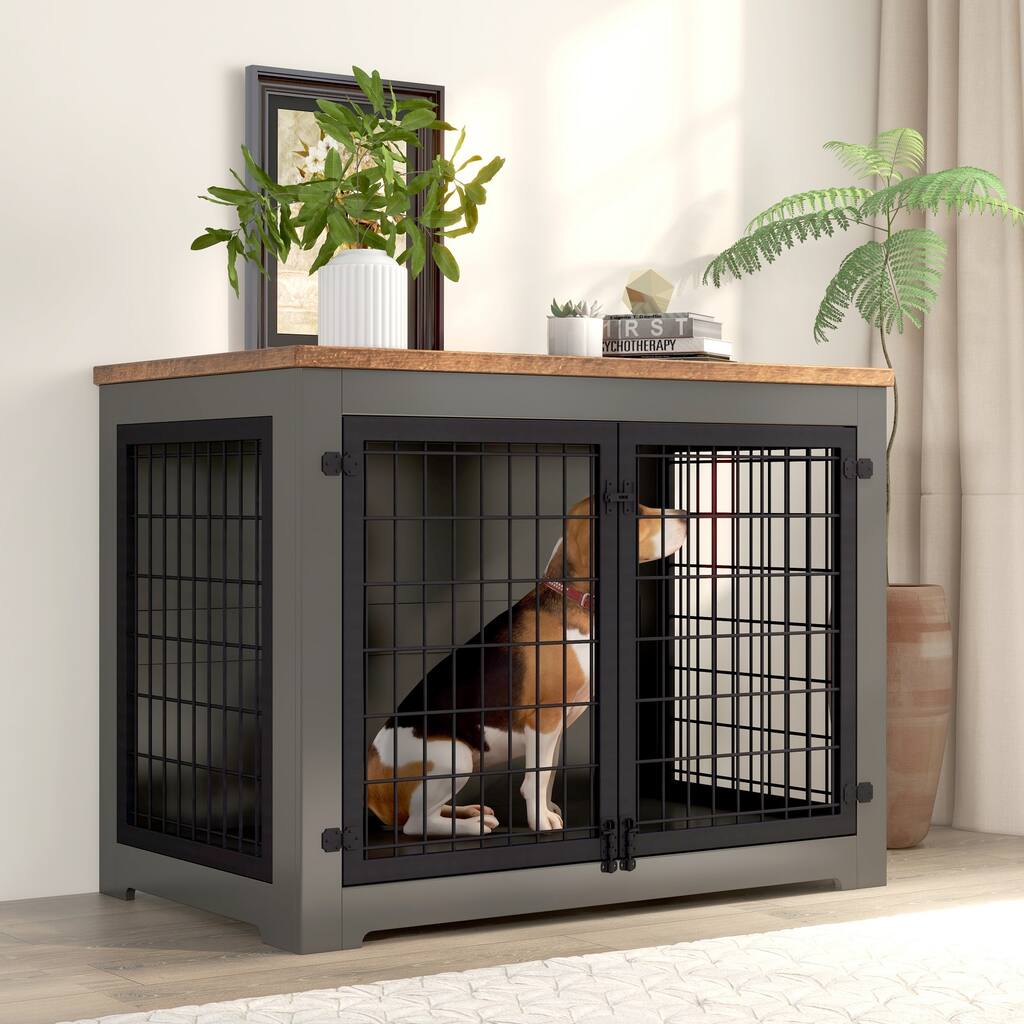 Side Cabinet Dog Cage, Dog Crate, Wooden Wire Dog Kennel, Litter Box Furniture