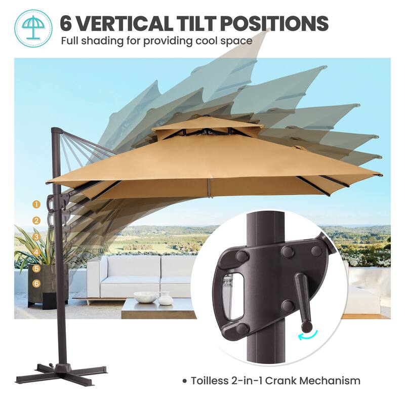 Deluxe 10' x 10' Outdoor Square Double Top Cantilever Umbrella, Base Not Included