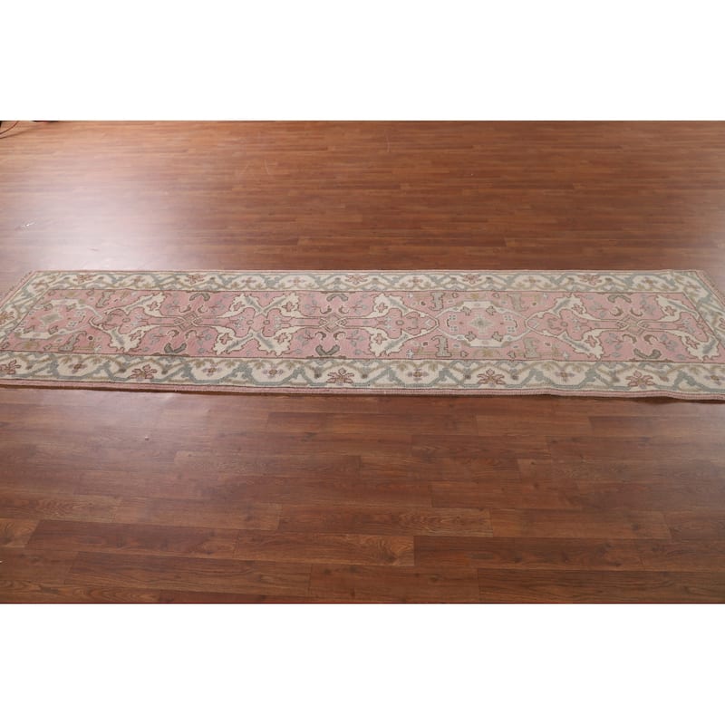 Light Pink Oushak Oriental Runner Rug Handmade Wool Carpet - 2'6"x 9'10"