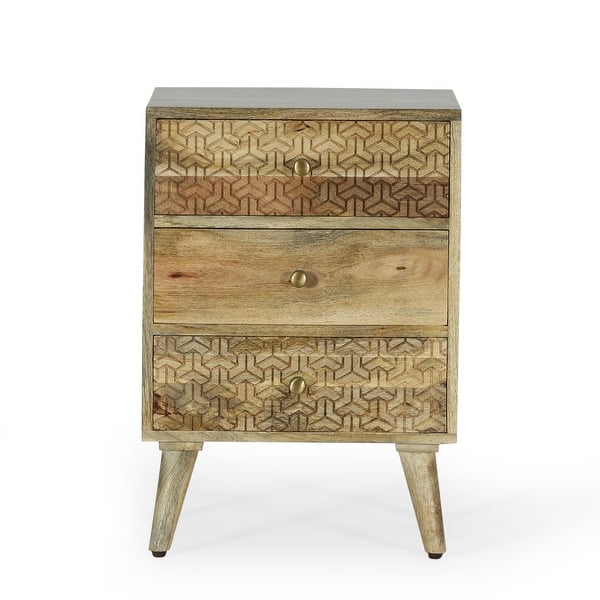 slide 2 of 11, Lytle Boho Handcrafted Mango Wood 3 Drawer Nightstand by Christopher Knight Home Natural