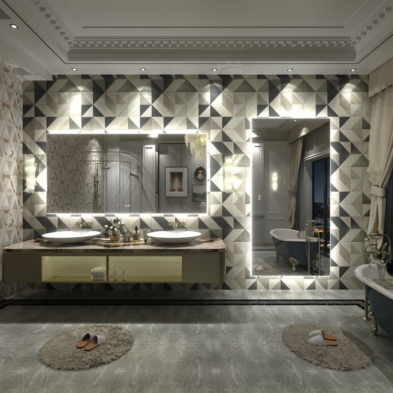 Frameless Anti-Fog 3 Colors Dimmable LED Backlit Wall Bathroom Vanity Mirror