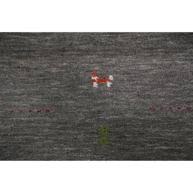 Hand Knotted Oriental 100% Wool Carpet Tribal Animal Pictorial Greys & Charcoal Gabbeh Area Rug - 4' 10'' X 3' 0''