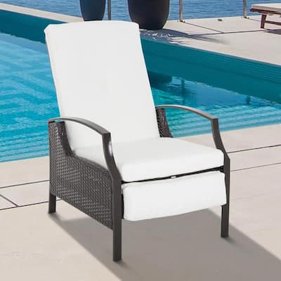 Patio Recliner Chair, PE Wicker with Comfy Cushions, Armrests