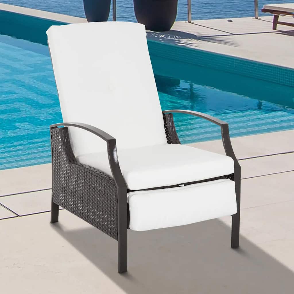 Patio Recliner Chair, PE Wicker with Comfy Cushions, Armrests