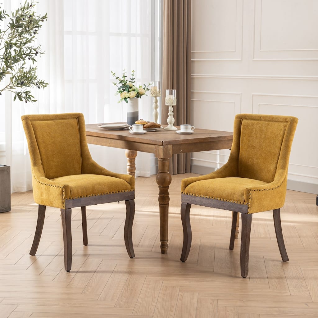 Set of 2 Ultra Thickened fabric Dining Chair, with neutrally toned solid wood legs and Bronze nail head