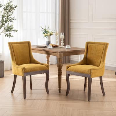 Ultra Side Dining Chairs Set of 2, Tufted Upholstered Fabric Dining Chairs, Accent Chairs with Wood Legs & Nailhead Trims
